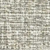 Tweed fabric sample, off-white and beige, with dense woven texture and nubby fibers; label reads "swan > fabric (elite) > elite 297 24".